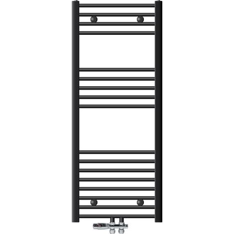 ECD Germany Radiateur Salle de Bain 500x1200 mm Anthracite Droite Raccord Central au Bas avec Garniture de Raccordement Forme Passage au Sol et Thermostat, Sèche-Serviettes avec Kit de Montage Mural (1/5)