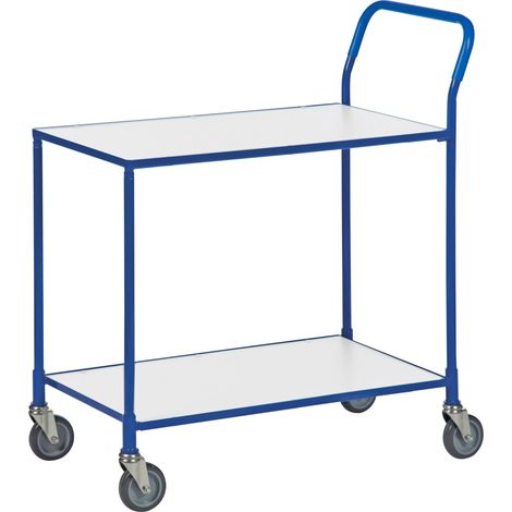 Kongamek Tischwagen mit pulverbeschichtetem Gestell in blau, ohne Bremse und 760x430mm Ladefläche