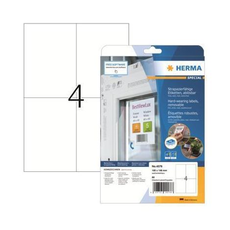 HERMA Folien-Etiketten A4 105x148mm weiß ablösbar 80St. (1/4)