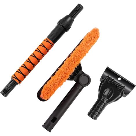 Brosse à Neige de Voiture, Grattoir à Glace Extensible 2 en 1 avec Poignée en Mousse, Anneau de Verrouillage de Tête de Brosse Rotative, Grattoir à Neige Amovible pour Le Déneigement de (1/5)