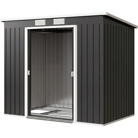 Casetta da giardino porta attrezzi 213 x 130 x 172 cm tetto spiovente ventilazione moderno industriale in acciaio zincato grigio scuro 210004174