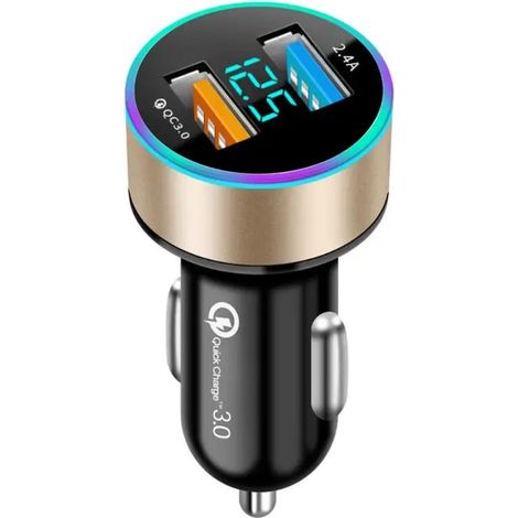 Chargeur de voiture 12 V avec voltmètre, prise allume-cigare LED, double port USB 5 V 2,4 A, charge rapide QC 3.0 pour iPhone, Xiaomi et Redmi. (1/5)