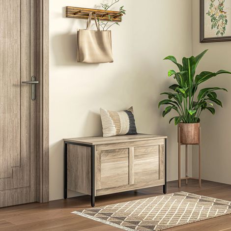Coffre de rangement de chambre 95 L avec couvercle, banc de rangement avec charnière de sécurité, 80 x 40 x 50 cm, gris (1/5)