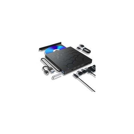 Unidad óptica externa para portátiles: reproductor de DVD portátil ultradelgado 7 en 1 USB 3.0, grabador y unidad óptica externa compatible con portátiles, ordenadores de sobremesa y sistemas operativ