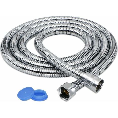 DEESSE SHOP - Tuyau de douche flexible en acier inoxydable pour le bain, tuyau de douche à main de remplacement anti-torsion, double verrouillage (G1/2), chrome 2 m (1/5)