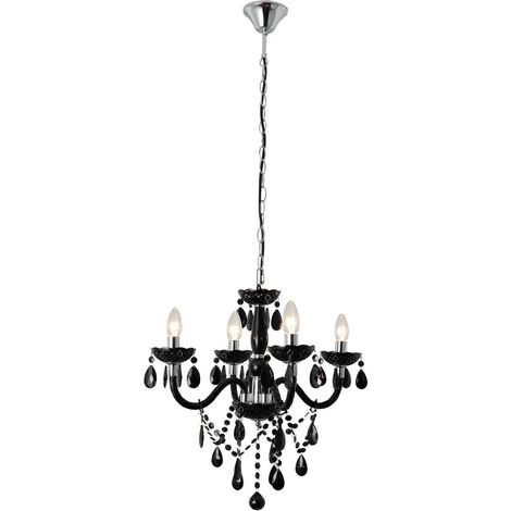 Lustre suspension design moderne en acrylique noir et acier, 4 lumières E14, Ø 52 cm - PANGIVO