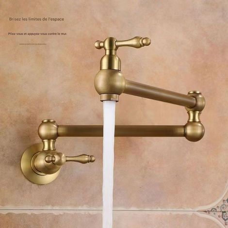 Robinet Murale Pliable en Laiton Massif Antique, Robinet d'Eau Froide Simple pour Cuisine et Extérieur (1/2)
