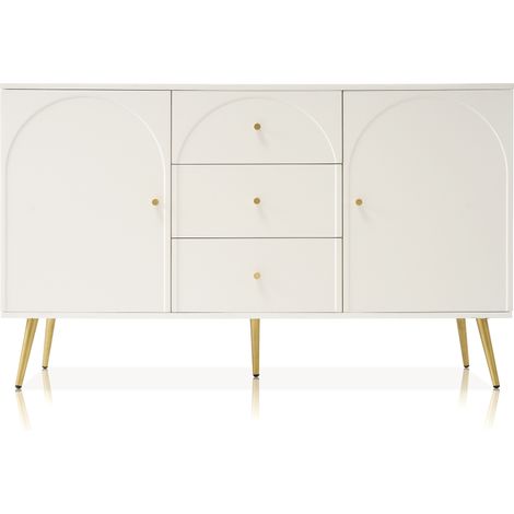 Buffet 2 portes et 3 tiroirs blanc crème 140 x 84 x 40 cm (1/5)