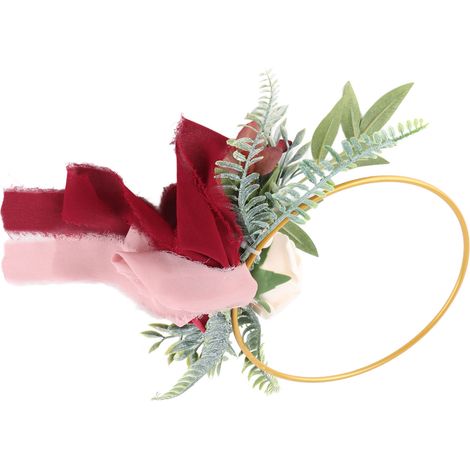 Zweifarbiger, rosa-roter Metallkranz, handlicher Seidenblumenkranz für Brautjungfern, Wohndekoration, Türsturzkranz (1/5)