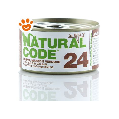 Natural Code 24 Cat Adult al Tonno, Manzo e Verdure in Jelly  - Natural Code 24 Cat Adult al Tonno, Manzo e Verdure in Jelly - Lattina Da 85 Gr