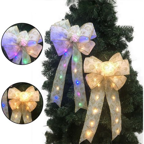 Bow Pour Arbre De Noël - Ruban À LED Chaud - Décoration De Guirlande Et Couronne - 23 x 40 cm - Lot De 2 (1/5)