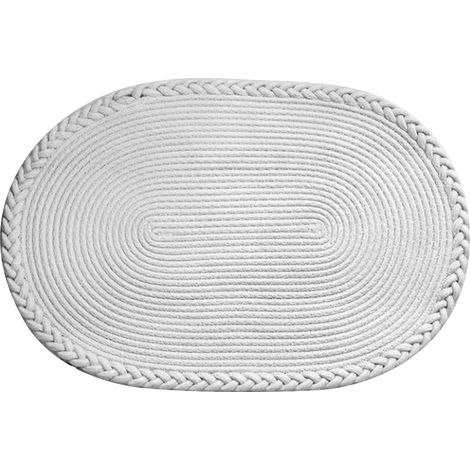 Tapis de chambre ovale tissé à la main, moquette de chevet, salon, bureau, tapis unicolore blanc antidérapant (1/5)