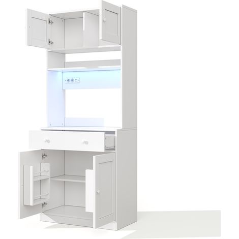 Credenza cucina alta 180 cm bianca in MDF con LED, prese e cassetto grande (1/5)