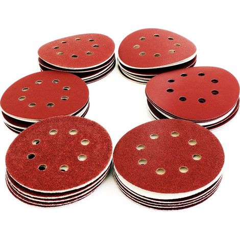 60 Disques Ponçage Papier Abrasif 125 mm P40/P60/P80/P120/P180/P240, 8 trous, pour ponceuses excentrique (1/4)