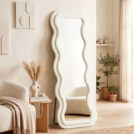 HOMCOM Full Length Mirror, 160 x 60 cm Velvet Wall Standing Mirror, Cream