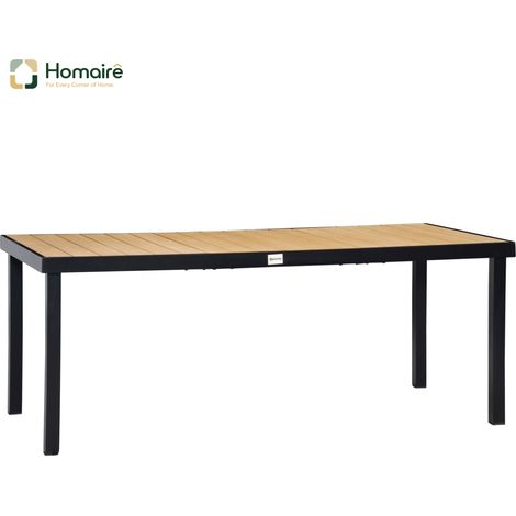 HOMAIRE Gartentisch Aluminium 190x90x74 cm für 8 Personen pflegeleicht Natur & Schwarz