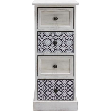 Rebecca Mobili Cassettiera in Legno Bianco e Blu con 4 Cassetti per Bagno Shabby Chic 76x30x25 cm (1/6)