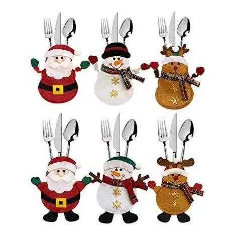6 pièces Porte-Couverts de Costume de Noël, élan du père Noël Bonhomme de Neige, décoration de Table (1/4)