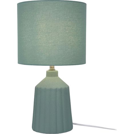 Lampe Relaxdays, pied céramique à motifs, abat-jour tissu, E14, HxP 42x23 cm, lampe de chevet avec câble, menthe