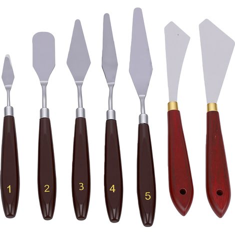 Set de couteaux à palette pour peinture acrylique et huile outils d'art multifonctionnels poignée en bouleau lames lisses non collantes design léger 7 pièces/set (1/5)