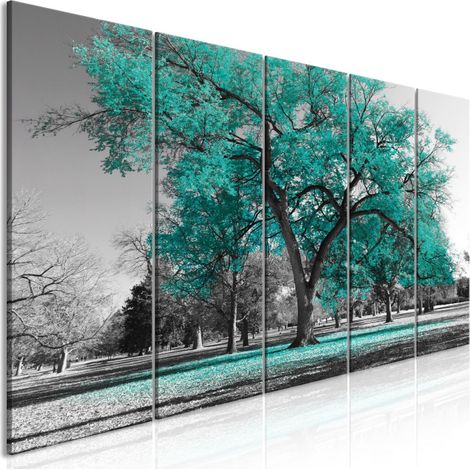Tableau 5 Panneaux "Autumn in the Park Narrow Turquoise" 80 x 200 cm (1/2)