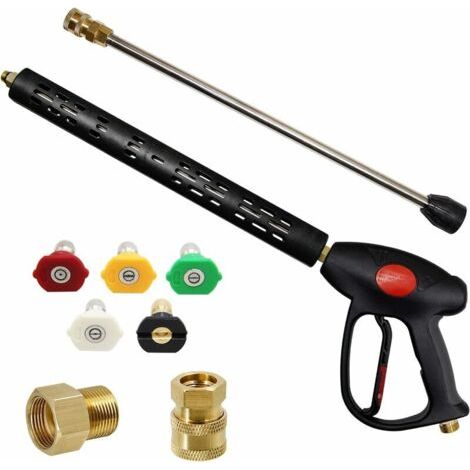 Pistolet de remplacement pour nettoyeur haute pression 4000 PSI avec rallonge de 16 pouces – Raccords M22-14 et M22-15 – 5 embouts de buse - M22-14m