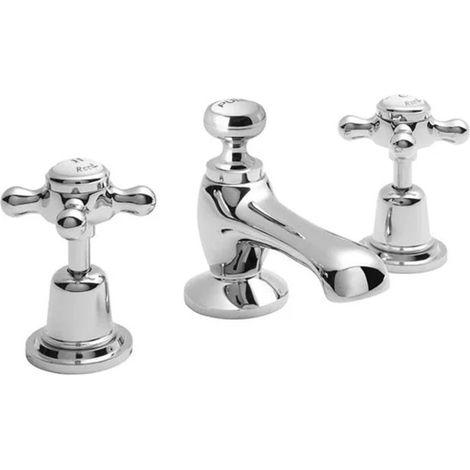 Old London Topaz White Crosshead Chrome 3 Tap Hole Basin Mixer Tap with Dome Collar - BC307DX (1/4)