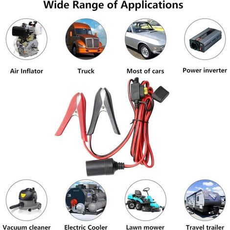 12V/24V Batterie De Voiture Clip-on à Prise Allume-Cigare Adaptateur Femelle Câble d'Extension avec Fusible 20A - 5.9Ft (1/3)