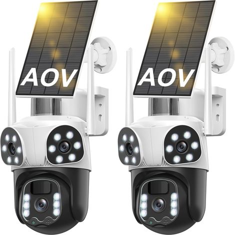 12MP Caméra Surveillance WiFi Extérieure à Triple Objectif,AOV 24/7,355°PTZ Caméra 3-in-1,Détection Humaine avec Panneau Solaire,Suivi Automatique,Vision Couleur,Audio Bidirectionnel,Batterie,2PCS (1/5)
