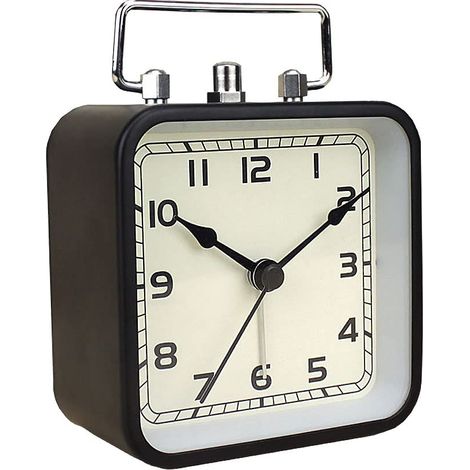 Réveil analogique à piles, boîtier métal carré 9 cm, quartz silencieux sans tic-tac avec fonction snooze pour chambre, bureau, voyage enfants (1/5)