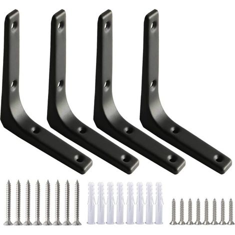 schwarze Wandregalhalterung, robuste Regalhalterung, Befestigungshalterung, 100 mm, robuste L-Regalhalterung, Dicke 7,5 mm, mit Schrauben zum Aufhängen von Regalen, Schrankdekor (Stahl), -