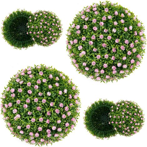 COSTWAY 2PCS Artificial Plant Topiary Balls 37cm Faux Decorative Balls w/Pink Flowers (1/5)