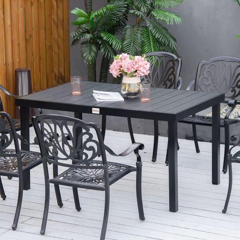 Tavolo da giardino Outsunny per 6 persone, tavolo da pranzo, tavolo in alluminio, mobili da giardino, mobili da salotto, plastica di facile manutenzione, nero, 140 x 90 x 74 cm