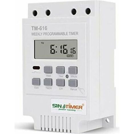 Programmateur Interrupteur Relais TM616, Minuterie Horaire Hebdomadaire Électrique Numérique 12V avec Écran LCD Numérique - Blanc