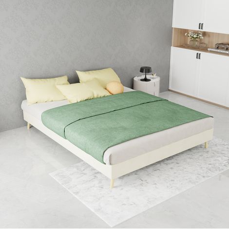MEUBLIV estructura de cama 140x200 cm beige, base baja de terciopelo, sin colchón (1/5)
