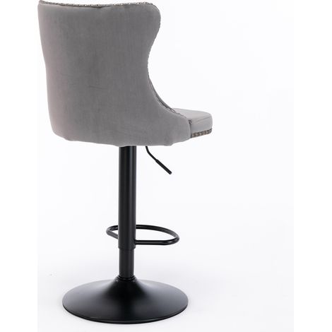 Tabourets de Bar Pivotants en Velours Gris, Hauteur Réglable 63-84 cm, Piètement 45 cm, Modèle Moderne Rembourré avec Dossier Capitonné, Lot de 2 pour Cuisine et Comptoir (1/5)