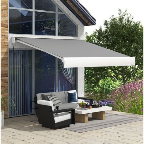Tenda da sole elettrica in alluminio grigio chiaro, inclinazione regolabile, telecomando e manovella, a cassonetto integrale (1/5)