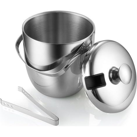 Seau à glaçons en acier inoxydable de 2,8 L, compartiments épais avec couvercle, seau à glaçons portatif (1/4)