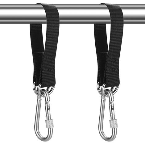 Lot de 2 sangles de fixation pour balançoire, pour hamac, résistantes à la déchirure, avec mousquetons, pour balançoire, fauteuil suspendu (1/5)
