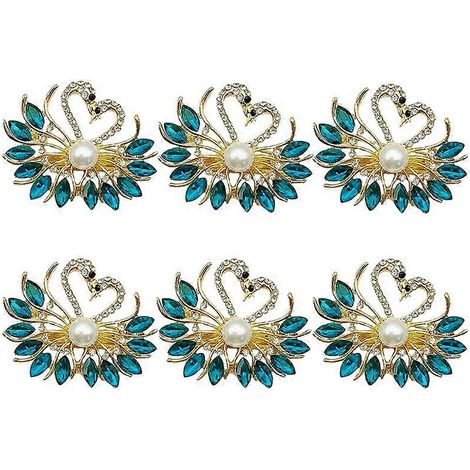 Ensemble de 6 ronds de serviette bleus, cadeau idéal pour la Saint-Valentin. Rond de serviette cygne raffiné orné de strass bleus, décoration de table. (1/5)
