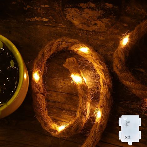corde chanvre Guirlande lumineuse LED Éclairage solaire à cordes 40 LED 3m coton Corde naturelle, corde en jute Tau Couleur blanc chaud Décoration de jardin Éclairage intérieur Décoration