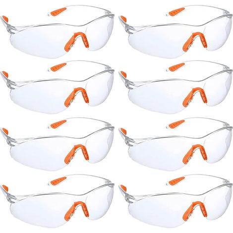 Lot de 8 Lunettes de Sécurité Transparentes, Lunettes de Protection avec Verres en Plastique, Pont de Nez et Embouts en Caoutchouc, Idéales pour le Travail Laboratoire (1/5)