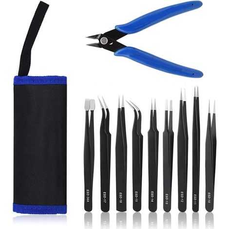 Anti-Statique 9 Pcs Pincettes De PréCision Outils Kit+ Pince Coupante Diagonale,Pour RéParation éLectronique, Soudure,éLimination Des Sourcils,Travaux Manuels,Laboratoire,Fabrication De Bijoux (1/5)