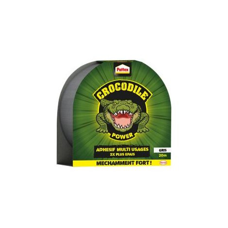 Pattex Crocodile Power Tape Extrême, Ruban Adhésif 2 Fois Plus Épais et Résistant, Bande Adhésive Extra Collante pour Réparations, Rouleau Adhésif Adapté à de Nombreux Usages, Gris, 20 m (1/5)