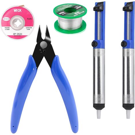 5 Pièces Tresses à Dessouder, étain à Souder Sans Plomb Avec Noyau de Colophane Pompe à Dessouder Micro Pince Coupe-fil Pour Enlever l'Étain de Soudure et Démonter les Composants Électriques (1/5)