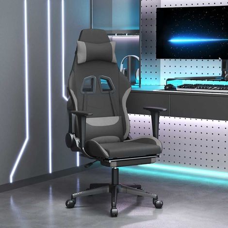 Gaming-Stuhl mit Massage & Fußstütze Schwarz und Hellgrau Stoff (1/5)