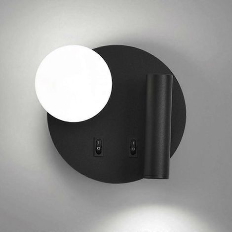 Applique murale LED moderne avec interrupteur, spot de lecture de chevet orientable, noir 6000K gauche (1/4)