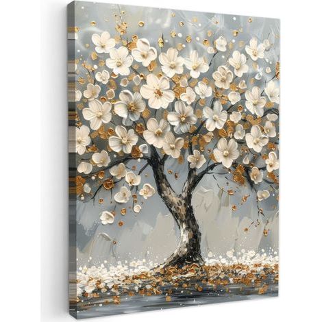 TABLEAU SUR TOILE Arbre - Fleurs - Blanc - Nature - Art Tableau Moderne 30x40 cm (1/5)