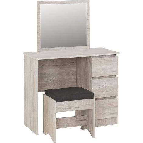 Malvern 3 Drawer Dressing Table Set - L42 x W126 x H90 cm - Urban Snow/Steel Fabric