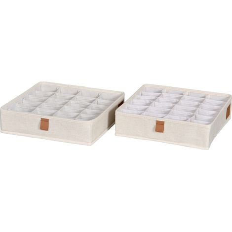 LOVE IT STORE IT - Organizer Cassetti Premium A 24 Scomparti - Pieghevole - Rinforzi In Cartone - Scatole Per Armadio - 30x30x8cm - Set Sa 2 - Beige (1/5)